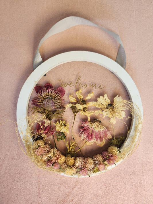 Pink Welcome Dried Floral Wall Circle –  Morningside Blooms Llc, Kansas City MO